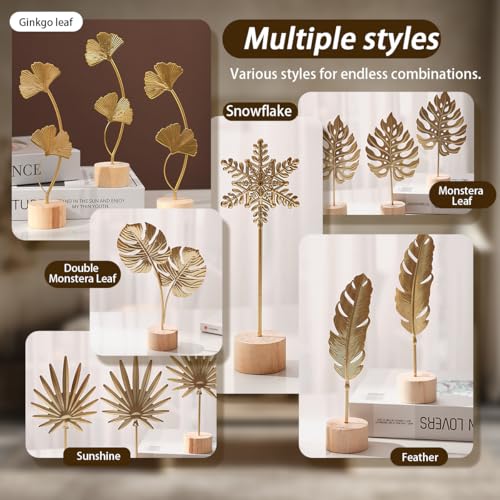 Gold Leaf Home Decor Set - Metal Leaves Statues, Modern Artistic Sculptures for Living Room, Office, Shelf & Home Decorative, Handmade 3D Botanical Accents (Monstera, Feather, Ginkgo, 3PCS) - color: Monstera, Feather, Ginkgo