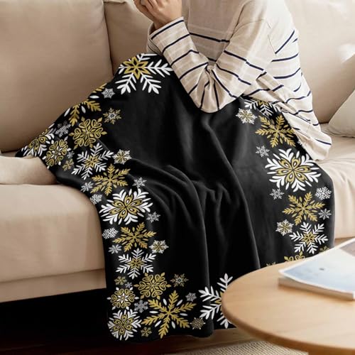 Gold White Snowflakes Chriatmas Throw Blankets, Winter Xmas Holiday Soft Fleece Blanket Decorative for Home Sofa Couch Chair Living Bedroom,40x50 Inches, Black - color: Christmas-hzf05875, size: 40x50 Inch