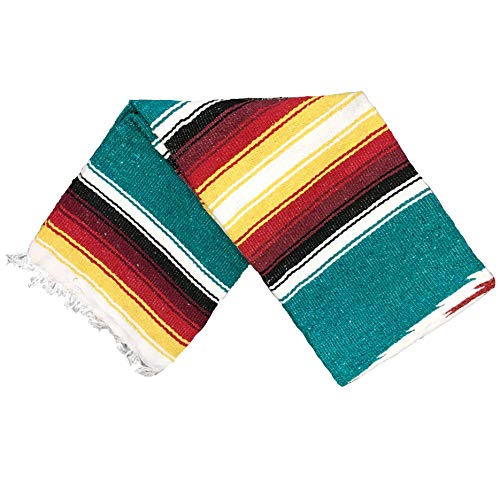Open Road Goods Mexican Diamond Blanket - XL Heavyweight Yoga Blanket – Handmade in Mexico - Thick Boho Serape Saltillo Style Throw for Beach, Picnic, Home, Camping and More! (Teal Sunset) - color: Teal Sunset