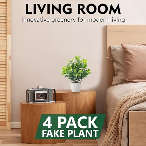 FAVOWREATH 4 Pack Fake Plants Ceramic Mini Artificial Greenery Potted Plants for Home Decor Office Decor Room Decor Farmhouse Decor Indoor Table Bathroom Decor - color: White