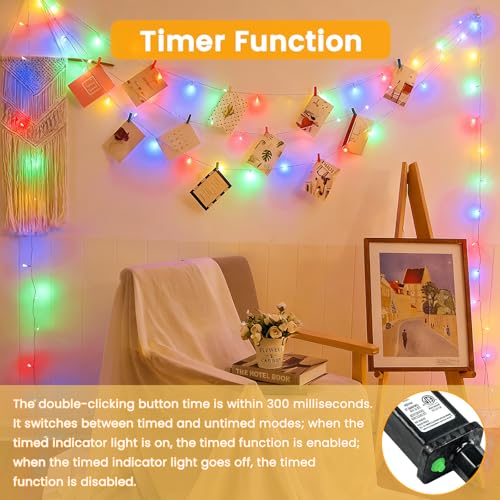 Connectable 2Pack String Lights Indoor, 66FT 200LED String Lights, 13Modes Twinkle Fairy Lights Plug in Outdoor Waterproof, Multicolor Clear Wire Light for Christmas Tree, Wedding Yard, Party Decor - color: Multicolor, size: 2PK-200LED