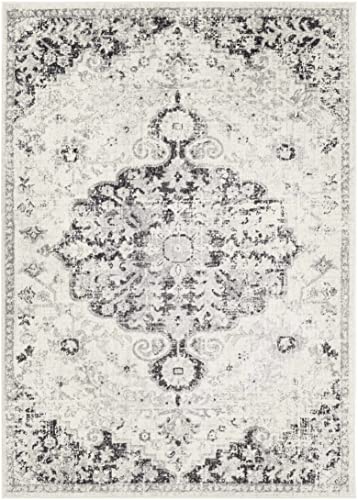 Hauteloom Kaleidoscope Area Rug - Medallion Distressed Floral Border Faded - Traditional Oriental Turkish Transitional Contemporary - Beige, Medium Gray, Charcoal, Gray, White - 2' x 2'11" - color: Peach, Medium Gray, Charcoal / Bordeaux, size: 1'11" x 2'