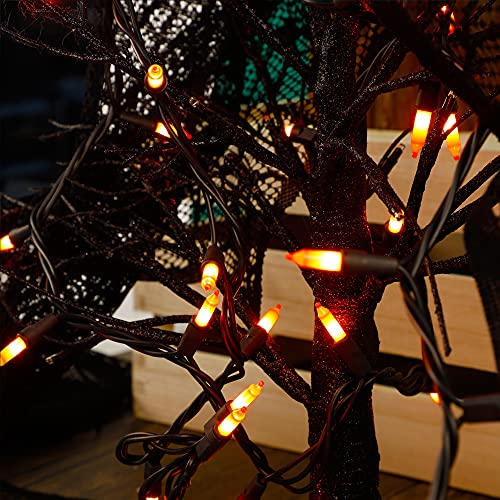 Halloween Lights, 29ft 150 Count Black Wire Incandescent Christmas Mini Lights, 120 V High-Voltage UL Certified Clear Light String Connectable, for Indoor Outdoor Patio Tree Party Home Decor, Orange - color: Orange
