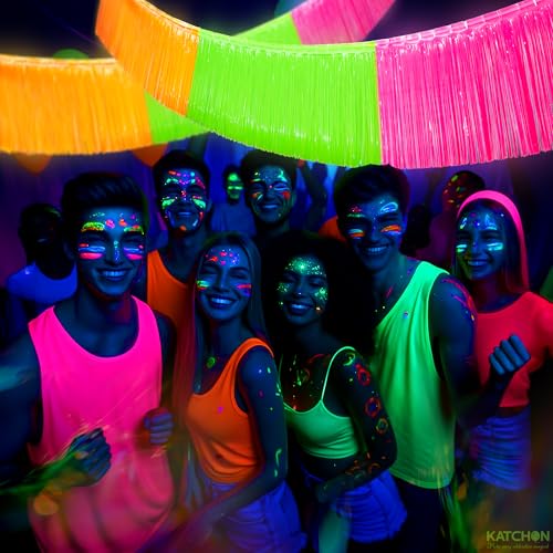 KatchOn, Neon Fringe Banner – 8.2 Feet, Pack of 2 | Neon Banner for Rave Party Decorations, Glow Parties Glow in The Dark Streamers for Birthday, Bachelorette Party - color: Neon