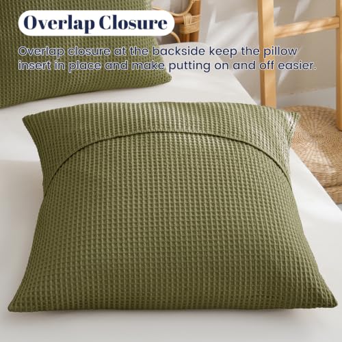 PHF 100% Cotton Waffle Weave Euro Shams 26" x 26", No Filling, 2 Pack Elegant Home Decorative Euro Throw Pillow Covers for Bed Couch Sofa, Dark Oil - color: Dark Oil, size: 26" x 26" (Pack of 2)