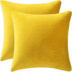 Euro Sham Covers 24x24 Yellow: Pack of 2 Cozy Soft Velvet Square Modern Luxury Decorative Throw Pillow Cases for Sofa Couch Living Room Bed Home Decor