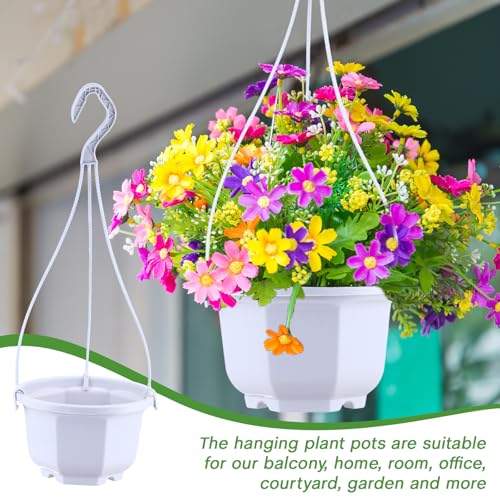 Roshtia 24 Pcs Hanging Plastic Planter Pot with Hook Flower Pots Baskets Hanging Nursery Planter Holder for Outdoor Indoor Plant Garden(Ceramic White,6 Inch) - color: Ceramic White, size: 6 Inch