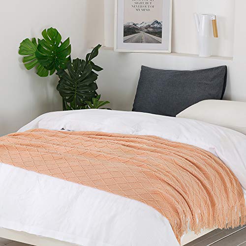 BOURINA Orange Throw Blanket 60x80 Inches Throw Textured Solid Soft Sofa Throw Couch Knitted Decorative Blanket - color: Coral, size: 60"x80"