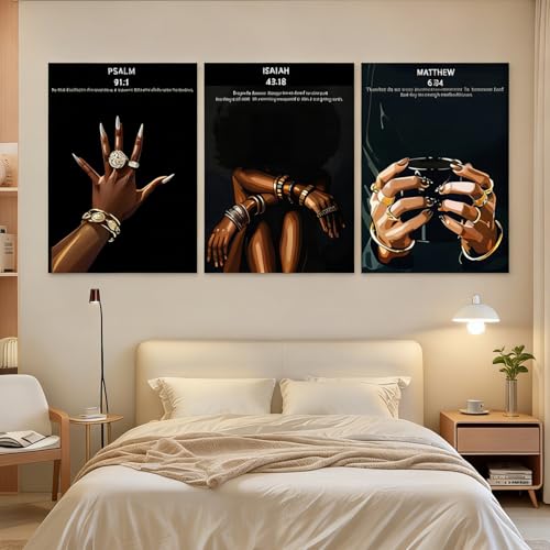 RKYKISS Set of 3 Black Christian Girl Canvas Wall Art, Bible Verse Scripture Picture Prints, Faith Inspirational Painting Poster, Frameless 12x16 Inches - color: Bible Frameless, size: 12"L x 16"W