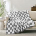 Checkered Throw Blanket, Light Grey Soft Cozy Fluffy Knitted Throw Blankets for Couch, Sofa, Bed, Chair, Warm Fuzzy Travel Picnic Lightweight Plaid Blanket, 60x80 inches - color: Light Grey, size: 60×80 Inch