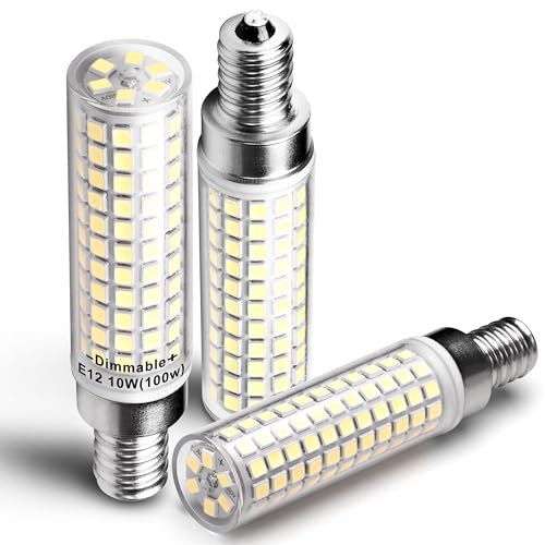 Dimmable E12 C7 LED Candelabra Light Bulb 10W Equivalent 100W 6000K Daylight White 1000 Lumen E12 T6 LED Candle Bulbs for Home Decorative Ceiling Fan Chandelier Pendant Lighting Salt Lamp,3Pack - color: 6000k Daylight White, size: 10 Watt-Dimmable-3 Pack