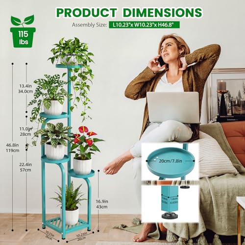 TOSKING 5 Tier Tall Plant Stand Indoor Outdoor,Anti-Tip Plant Stand indoor, Wide Base for Pots, Child and Pet Friendly,Heavy Duty Corner Shelf for Plants & Decor, Space Saving ,Tiered Metal Flower Pot Stand for Balcony, Garden, Living Room, Patio (Blue, 4