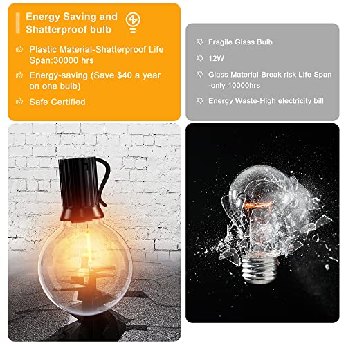 OHLUX Outdoor String Lights, 55FT Shatterproof LED Patio Lights with 26 Dimmable Plastic G40 Bulbs, 2200K Waterproof Connectable Hanging String for Backyard Cafe Porch Deck E12 Base - size: 55FT