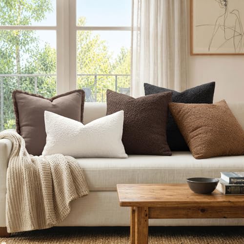 MIULEE 18x18 Inch Decorative Pillow Covers for Couch Bed Set of 2 Textured Boucle Neutral Throw Pillow Covers Cream White Accent Solid Pillowcases Sofa Living Room Home Decor - color: White, size: 18" x 18" (Pack of 2)