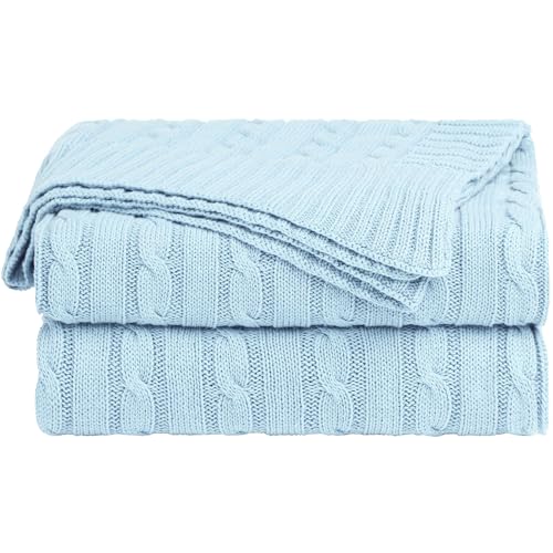 uxcell Cotton Cable Knit Throw Blanket Soft Throw Couch Covers Decors Knitted Blankets for Sofa Bed, Light Blue Throw(47" x 70") - color: Light Blue, size: Throw (47" *78")