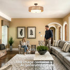 Bohemian Wicker Flush Mount Ceiling Light, 19.7" Double Drum Jute Rope Farmhouse Hanging Pendant Light Fixture, Hand-Woven Semi-Flush Mount Design for Bedroom, Living Room, Dining Room & Entryway - color: 19.7'' Hemp rope&Fabric Gold