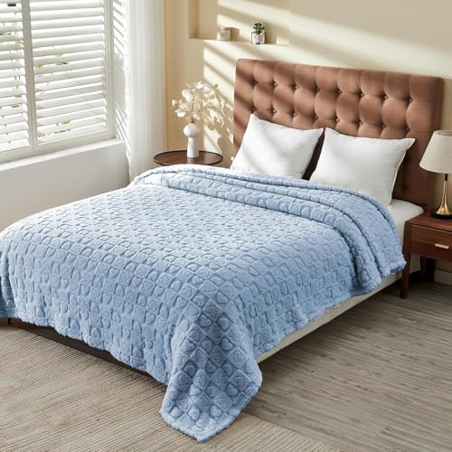 FY FIBER HOUSE Knitted Throw Blankets with Heart Checkered,Soft Warm Blankets for Lover Mom Father Gifts,Washable Lightweight Fuzzy Blanket for Couch Sofa Bed All Season(Light Blue,60"x80") - color: Light Blue, size: Twin(60"x80")