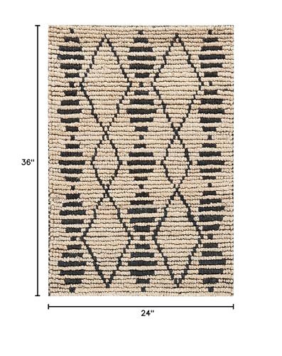 SAFAVIEH Bohemian Collection 2' x 3' Beige / Black BOH703Z Handmade Moroccan Tribal Jute Accent Rug - size: 2' x 3' (Rectangular)