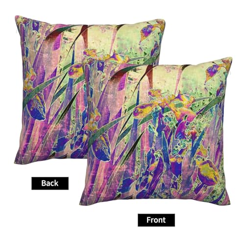 Irises Flower Pillow Covers 18 x 18 Set of 2 Vintage Floral Throw Pillow Cover Abstract Purple Green Leaf Decorative Pillowcases Farmhouse Home Decor for Couch Bed Sofa Outdoor - color: Irises Flower