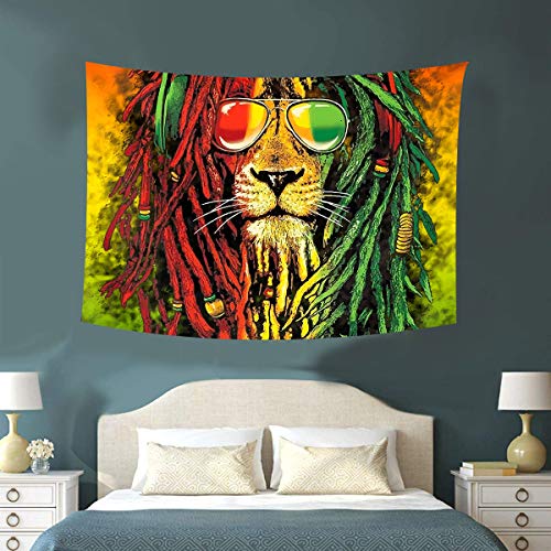 Simsant Rasta Rastafarian Tapestry Lion Head Bob Tapestry Wall Hanging Backdrop for Living Room Bedroom Dorm Psychedelic Decor Tapestry (60"x40") - size: 60"L x 40"W