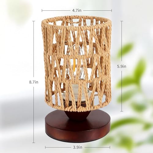 Handmade Rattan Lamp Farmhouse Table Lamp for Bedroom, Stepless Dimming Rustic Woven Lamps for Night Stands with Warm White LED Bulb, Boho-Inspired Boho Lamps for Living Room Kitchen Nook - color: Farmhouse - Dimmable