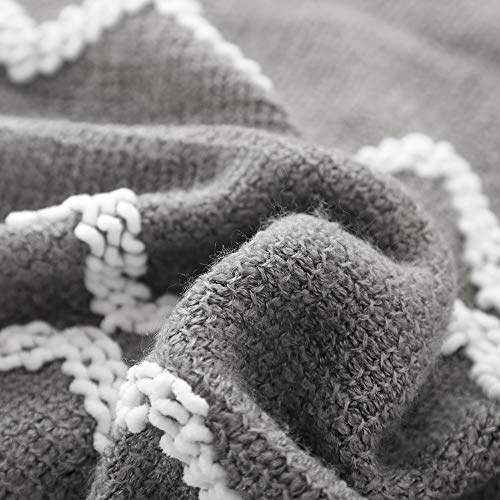 BOURINA Fluffy Chenille Knitted Fringe Throw Blanket Lightweight Soft Cozy for Bed Sofa Chair Throw Blankets, Grey 50" x 60" - color: A-grey, size: 50"×60"