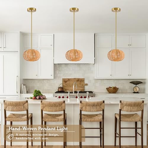 Mini Rattan Pendant Light Hemp Rope Rattan Light Fixture Woven Pendant Wicker Chandelier Boho Chandelier for Bedroom Kitchen Island - color: 8.7" Natural