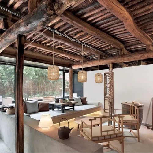 3 Lights Plug in Pendant Light with Cord On/Off Switch Rattan Hanging Lamp with 22ft Hand Woven Wicker Plug in Chandelier Boho Hanging Lights Fixture for Bedroom Kitchen Hallway Foyer - size: 3 Light