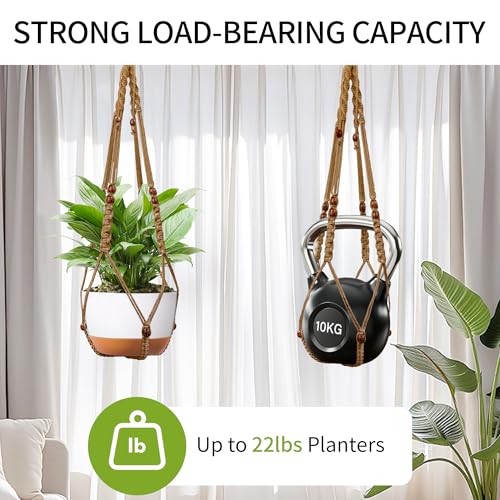 Macrame Plant Hanger - Fits 6-15 Inch Pots, Hanging Planter Holder for Indoor Outdoor, Cotton Rope Boho Home Decor, 43 Inch, Set of 2, Brown - color: Brown, size: 43+43in