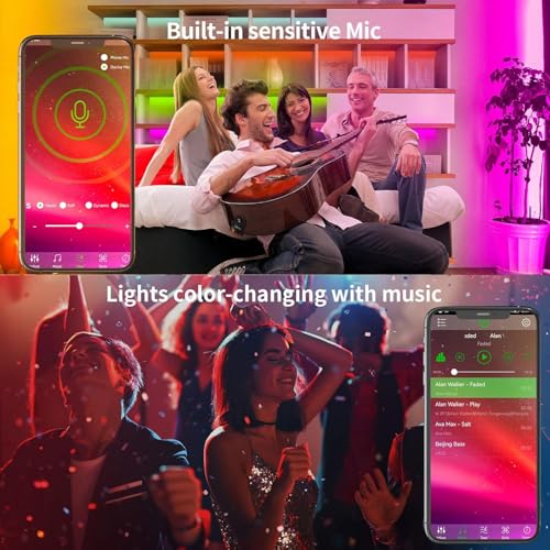 KSIPZE Led Lights for Bedroom 50ft Led Strip Lights with Remote RGB Color Changing Music Sync Smart App Control for Room Bedroom Lighting Flexible Home Décor - size: 50 ft