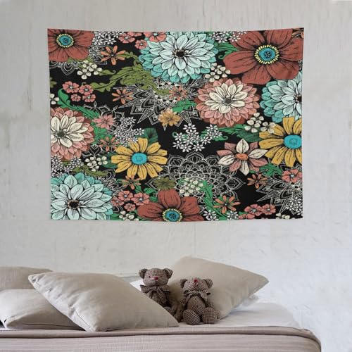 Vintage Boho Floral Tapestry Wall hanging,Bohemian Blossom Colorful Mandala Flower Tapestries, Botanical Spring Multi Color Tapestry for Bedroom Home Hippie Wall Decor 40"x30" - color: Boho Floral-6, size: W40xL30in