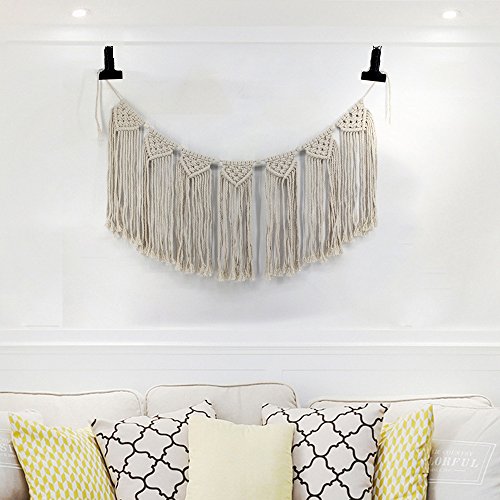 Macrame Woven Wall Hanging Tapestry Beige Curtain Fringe Tassel Garland Banner Boho Chic Home Decorative Interior Wall Decor Bohemian Ethnic Apartment Dorm Room Art Party Wedding Backdrop Decoration