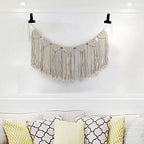 Macrame Woven Wall Hanging Tapestry Beige Curtain Fringe Tassel Garland Banner Boho Chic Home Decorative Interior Wall Decor Bohemian Ethnic Apartment Dorm Room Art Party Wedding Backdrop Decoration