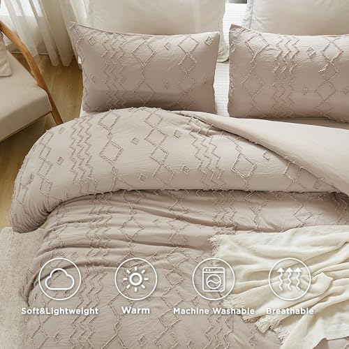 Andency Khaki Tufted Comforter Set Full(79x90Inch), 3 Pieces(1 Tufts Comforter, 2 Pillowcases) Boho Textured Farmhouse Bed, Down Alternative Geometric Tan Bedding Set - color: 01 - Khaki, size: Full (79"x90")
