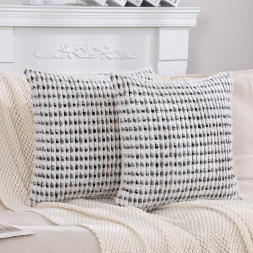 LUOYEHK Boho Throw Pillow Covers 18x18 Inch Set of 2 Chenille Tufted Pillowcase Farmhouse Neutral Cushion Covers for Couch Sofa Bed Living Room, Black Gray - color: Black Gray, size: 18" x 18" (Pack of 2)