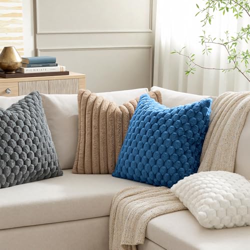 MIULEE Navy Blue Faux Fur Decorative Throw Pillow Covers 16x16 Inch Set of 2 Super Soft Cozy Plush Cushion Cases Luxury Fluffy Pillowcases for Sofa Couch Bed Living Room - color: Navy Blue, size: 16" x 16" (Pack of 2)