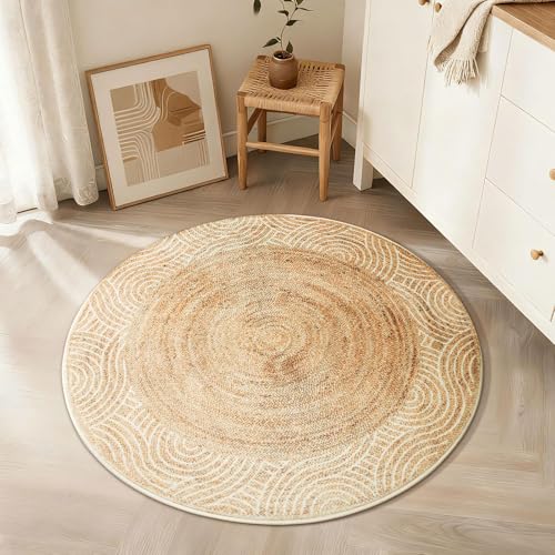 Asrug Imitation Jute Low Pile Round Rug Area Rug Washable Non-Slip Circle Rug Soft Plush Touch Circle Rugs Round for Kitchen Bathroom Living Bedroom Nursery, Carpet 3ft /36 inch/91 cm Brown - color: Brownline, size: 3ft