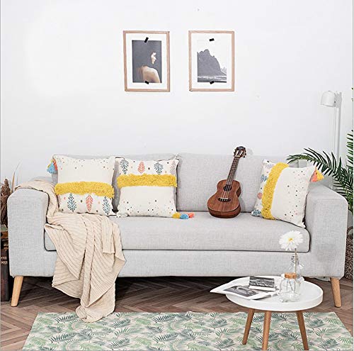 LEVINIS Yellow Tufted Decorative Throw Pillow Cover for Couch Sofa Woven Boho Tribal Pillow Cases with Tassel Square Cushion Cover, 18 x 18 Inch - color: Yellow Tufting, size: 18" x 18" (Pack of 1)