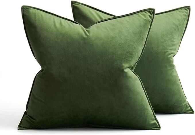 MIULEE Moss Green Decorative Velvet Throw Pillow Covers Soft Pillow Covers Spring Soild Square Cushion Case for Spring Sofa Bedroom 20x20 Inch 50x50 cm