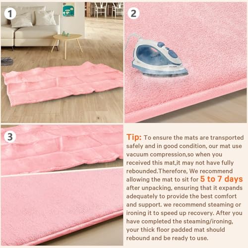 Baby Play Mat for Floor,Ultra Thick Elastic Foam 50"x50" Playmat Tummy Time Muscle Crawling Exercise Activity Cushion Gym Mat Nursery Playroom Area Kids Rug for Babies, Toddlers,Infants,Pink - color: Pink, size: 50"x50"