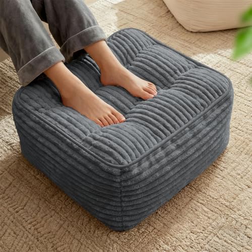 Square Pouf Ottoman, Boho Stuffed Poufs Ottoman with Memory Foam Filled 25.7 x 15.7 inches Modern Corduroy Foot Rest Stool for Living Room,Gray - color: Grey