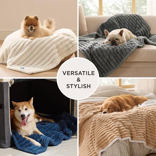 Bedsure ComfyFleece™ Waterproof Dog Blankets for Large Dogs - Soft Pet Cat Blanket Corduroy Fleece for Couch Protector Washable, Cozy Calming Reversible Furniture Protection,40"x50", Garden Green - color: Garden Green, size: L(40x50")-1pc