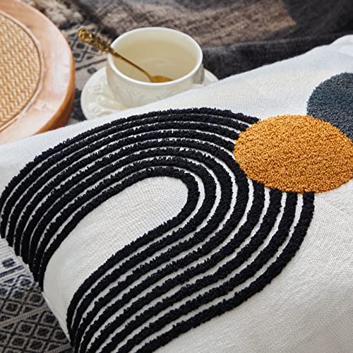 Boho Stylish Accent Throw Pillow Covers 18x18 Tribe Modern Round Arched Geometric Decorative Abstract Pillowcase for Bed Couch Living Room,1 PC,Tan and Black - color: Black&gold