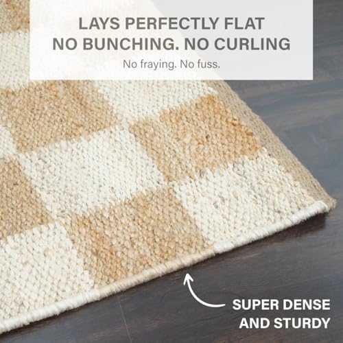Homespice Mesa White & Tan Checkered Jute Rug 3x5' - Dense & Thick Premium Handmade Jute Rugs for Kitchen and Hallway, Reversible, Lays Flat, Won't Fray or Shed - color: Mesa, size: 3' x 5' (Rectangular)
