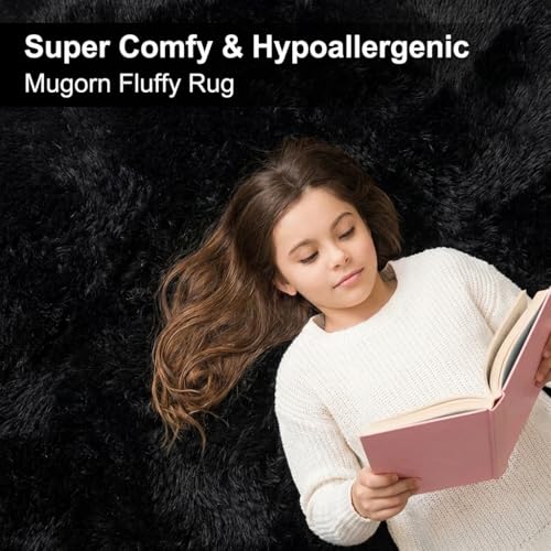 Mugorn Black Rugs for Living Room, 4x6 Feet Large Fluffy Area Rugs for Bedroom, Soft Carpet Shag Kids Rug for Nursery, Bedside, Indoor, Dorm Decor (4ft x 6ft, Black) - color: Black, size: 4ft X 6ft