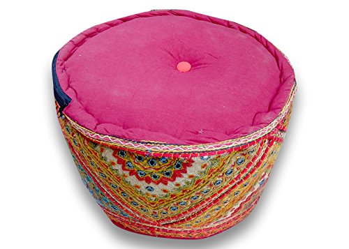The Harry Creations Decorative Patchwork Comfortable Indian Ottoman Ethnic Cotton Cushion Bean Bag Designs Floor Embroidered Pouf Cover (Alteration-Mirror, 14"x22") - color: Alteration-mirror, size: 14"x22"