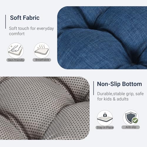 Large Square Floor Cushions Set of 2, 22 x 22 Inch with Non-Slip Bottom, Memory Foam Floor Pillow for Sitting, Meditation & Yoga, Soft Supportive Floor Seating Cushion for Adults & Kids (2, Navy Blue) - color: Navy Blue