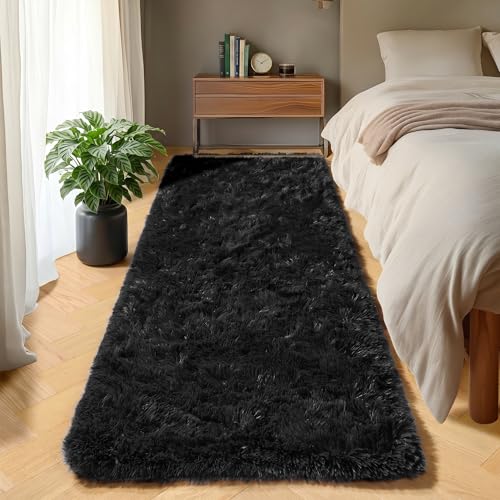 ONASAR Black Runner Rugs for Bedroom Living Room, 2x6 Bedside Fluffy Area Rug, Indoor Ultra Soft Plush Shaggy Furry Floor Throw Carpet for Hallway Nursery Kids Boys Girls Dorm Closet Home Decor - color: Black, size: 2' x 6' (Runner)