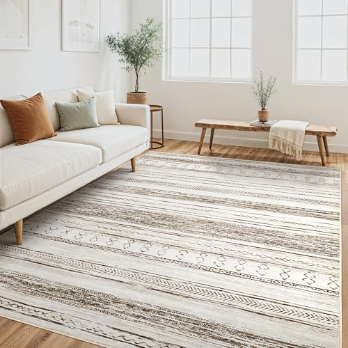 Tortania Area Rug Living Room Rugs - 5x7 Washable Large Soft Neutral Boho Moroccan Bohemian Farmhouse Rug Indoor Floor Carpet for Bedroom Under Dining Table Home Office Decor - Cream Brown - color: Cream/Brown, size: 5' x 7' (Rectangular)