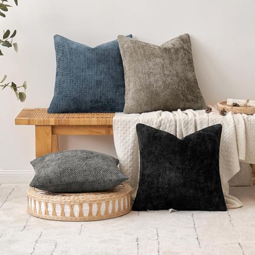 MIULEE Pack of 2 Couch Throw Pillow Covers 16x16 Inch Coastal Navy Blue Modern Boho Accent Decorative Pillow Covers Soft Chenille Farmhouse Cushion Covers for Home Decor Bed Sofa Living Room - color: Navy Blue, size: 16" x 16" (Pack of 2)